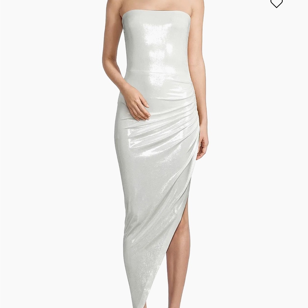 Norma Kamali Strapless White Sequin Asymmetrical Dress